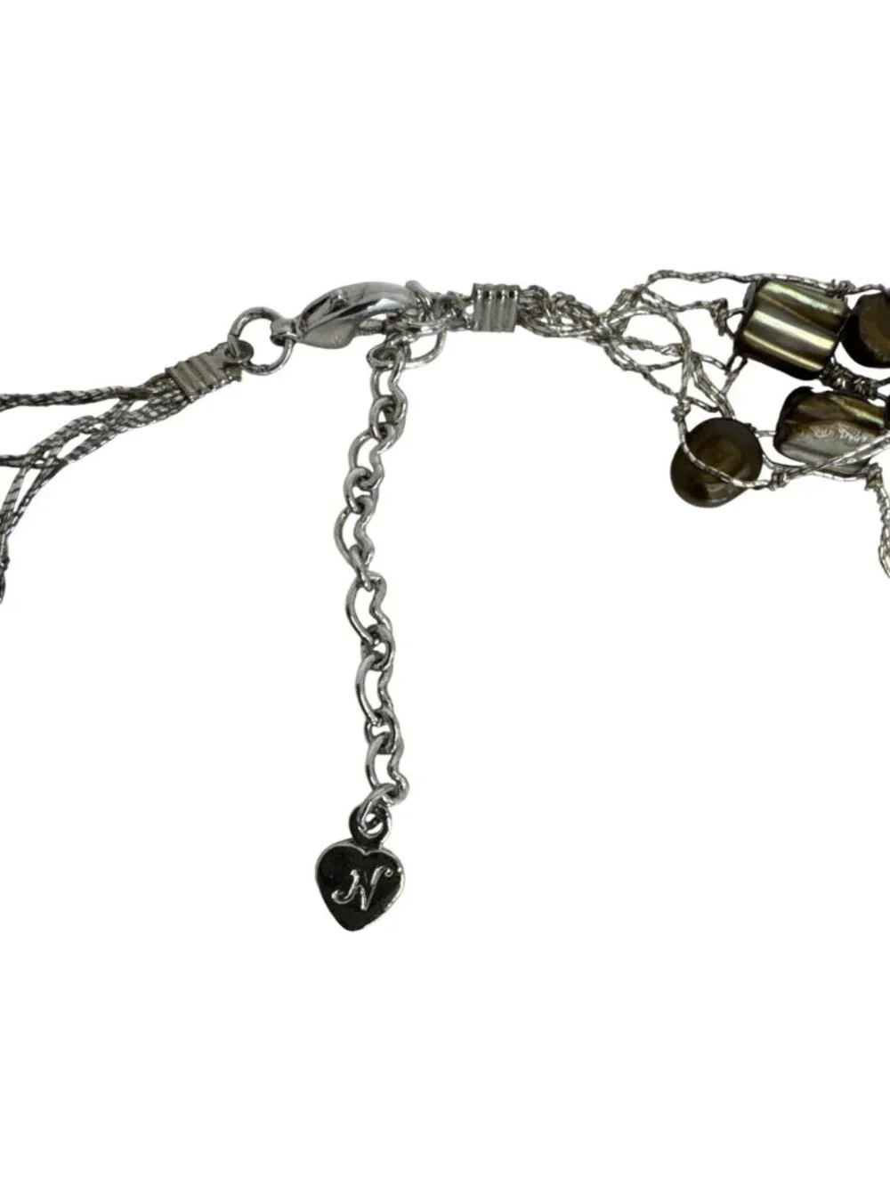 Brown Mother Of Pearl Beaded Multi Layer Silvertone Necklace
